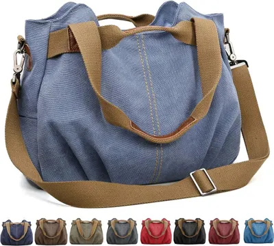 Obrázek produktu pro Kabelka dámské plátno taška přes rameno multifunkční ramenní tašky příležitostné Hobo velké tašky pro práci školy Beach Shopper, modrá