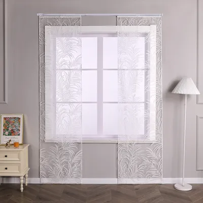 Produktbild von Joyswahl Schiebegardinen mit Klettband 2er Set Ausbrenner Flächenvorhänge Schiebevorhang mit Ingwerblattmuster Transparent Weiß BxH 57x245cm