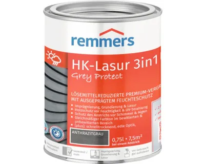 Produktbild von Remmers Aqua HK-Lasur 3in1 Grey Protect anthrazitgrau (FT-20928) 0,75 l, Holzlasur