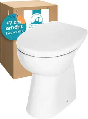Produktbild von Calmwaters® Spülrandloses WC Komplettset Elements Wellness mit Toilettendeckel, erhöhtes Stand WC + 7 cm, abnehmbarer WC-Sitz mit Absenkautomatik & Schnellbefestigung, Tiefspüler, Weiß, 07AB3134
