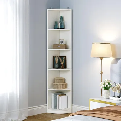 Immagine prodotto di Libreria bianca a 5 ripiani, 30x30x180 cm, in legno, con scaffali aperti