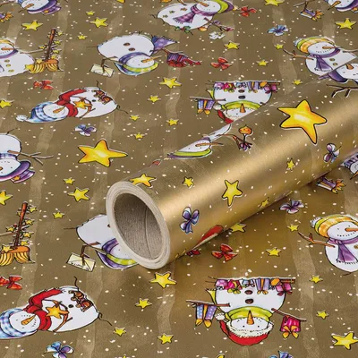 Produktbild von Geschenkpapier für Weihnachten, Schneemänner, Gold, 0,70 x 10 m