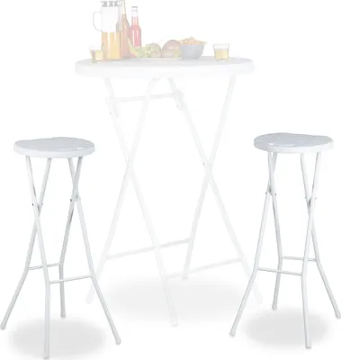 Produktbild von Relaxdays Barhocker klappbar BASTIAN 2er Set weiss, Wetterfest, Höhe 80 cm, Barstuhl Doppelpack, Kunststoff, Tresen, weiß