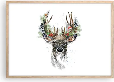 Produktbild von Gerahmtes Poster - Rahmen in heller Eiche - Surrealismus Hirsch Boho - 70x50 cm - Wand Bild - Wanddeko - Wandbilder - Kunstposter - Wandposter - Bilderrahmen - Bilder - Kunstdruck - P2NAA70x50-4486