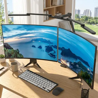Produktbild von Monitor Lampe Schwarz LED Schreibtischlampe mit Klemme und 24W Augenschutz Tischlampe Leselampe Ultrahelle Klemmleuchte Buerolampe mit 5 Lichtfarbe und Auto Helligkeit für Haus, Büro, Lesen, Studie