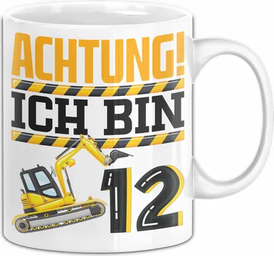 Produktbild von 12. Geburtstag Geschenk Tasse Becher Jungs Baustelle Geburtstagsgeschenk Achtung Ich Bin 12 (Weiß)