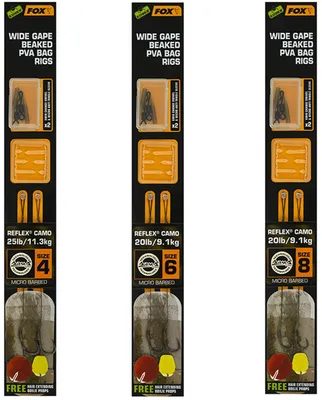 Produktbild von Fox Edges Wide Gape Beaked PVA Ready Rigs - 2 Karpfenrigs, Größe/Tragkraft:Gr. 6 / 20lbs / 9.1kg