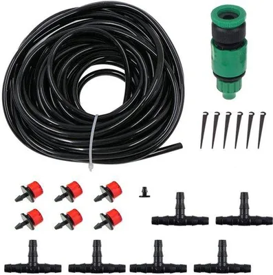 Productafbeelding van Irrigatiesysteem voor de tuin, automatische druppelirrigatieset met 5 meter slang, micro-irrigatie, druppelirrigatie, automatische irrigatieset, voor tuin, moestuin, landschap en gazon