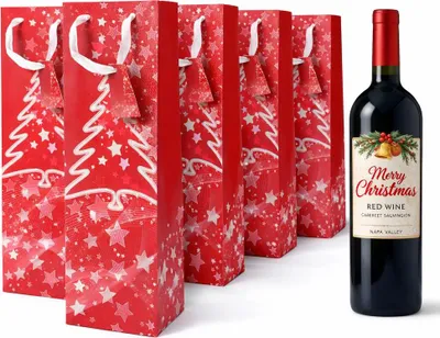 Immagine prodotto di Set di 10 lussuose borse per vino con manico e targhetta per il nome – Robusta borsa regalo per bottiglie di vino – Confezione regalo natalizia – Borsa regalo per bottiglie di vino