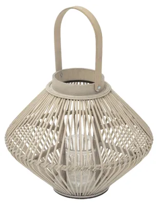 Produktbild von ECD Germany Bambus Laterne Windlicht H 44cm Holzfarbe Gartenlaterne mit Henkel & Glaseinsatz Boho Bambuslaterne Kerzenhalter Deko Laterne ohne LED