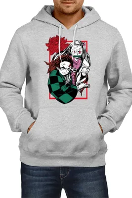 Obrázek produktu pro Pánská Mikina S Kapucí Japan Manga Comics Anime Demon Anime Slayer Tanjiro Nezuko Kamado 002 Var-023 Brother Slayer Sister Demon, Man M / Vřesově šedá