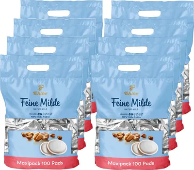 Immagine prodotto di Confezione risparmio Maxipack di cialde di caffè Tchibo, Feine Milde, 800 pezzi – 8 confezioni da 100 cialde (caffè delicato con delicati aromi di tostatura), sostenibile, adatto alle macchine Senseo