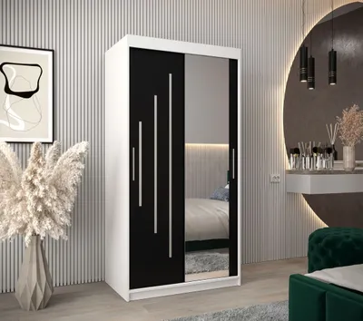 Produktbild von Kleiderschrank mit Spiegel aus EVA – Breite 100 cm, weiß/schwarz