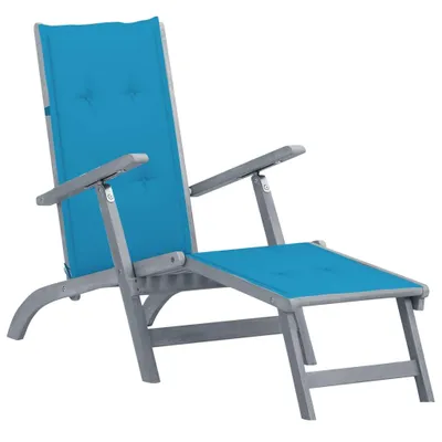 Image de Chaise longue avec repose-pieds et support en bois massif d'acacia