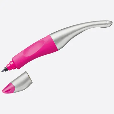 Produktbild von Ergonomischer Tintenroller für Rechtshänder - STABILO EASYoriginal metallic in neonpink/meltallic - Einzelstift - Schreibfarbe blau (löschbar) - inklusive Patrone