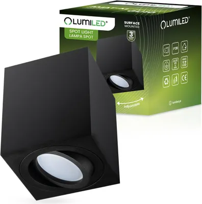 Obrázok produktu pre LUMILED bodové svietidlo na povrchovú montáž, stropné svietidlo na povrchovú montáž, stropné bodové svietidlo, uhlové, otočné o 15°, v čiernej farbe, bodové stropné svietidlo z hliníka, pätica GU10, 230 V, dĺžka: 8 cm, výška: 8,4 cm
