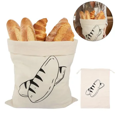 Produktbild von Wiederverwendbare Brotbeutel aus Leinen, 2 Stück, 40x30 cm, mit Kordelzug, atmungsaktiv, hält Brot, Obst & Gemüse frisch
