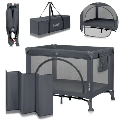 Produktbild von Lionelo Reisebett Laura 2in1 bis zu 15 kg Laufgitter von 0 bis 36 Monate, Seitlicher Einstieg, 2 Höhenstufen, Reisetasche - Grau