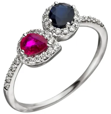 Produktbild von Ring Damenring mit Rubin rot & Saphir blau & 38 Brillanten 585 Gold Weißgold Innenumfang 56mm Ø17.8mm