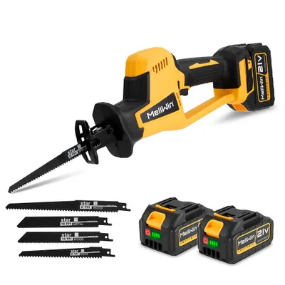 Produktbild von Akku-Säbelsäge  22mm Hublänge Elektrisch Reciprosäge 3600spm Säbelsäge mit 4 Sägeblätter mit 2 x Akkus und Ladegerä,  4 Sägeblätter