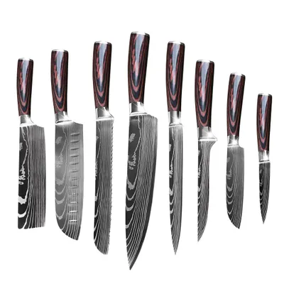 Produktbild von Messer-Set Messerset aus Hochwertigem Carbon Edelstahl, Küchenmesser Set (8-tlg), Scharf Messer Set, Profi Kochmesser Set mit Ergonomischen Griff