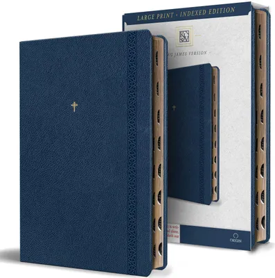Produktbild von KJV Holy Bible, Large Print Handy Size Format, Blue Premium Imitation Leather with Ribbon Marker, Red Letter, Thumb Index