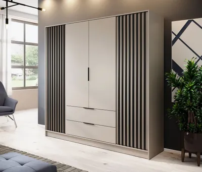 Obrázok produktu pre Štvordverová skriňa MARFA - šírka 206 cm, kašmír / čierna