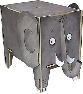 Produktbild von Hocker Elefant Vierbeiner mit Spieltruhe, strapazierfähig, MDF, Lederfaserstoff für Kinderzimmer