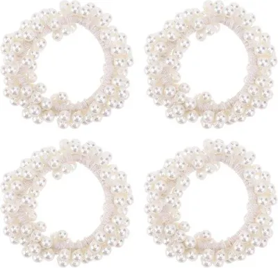 Productafbeelding van Famanu scrunchies met witte parels - 4 stuks
