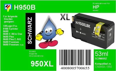 Produktbild von HP950B XL - TiDis Ersatzpatrone - schwarz - mit 53ml Inhalt ersetzt CN045A/HP950BKXL