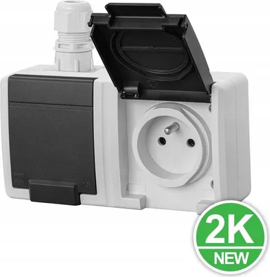 Produktbild von ELEKTRO-PLAST | Aufputzsteckdose 2x2P+Z - IP65 - Grau - Wasserdicht und Robust - 2-fach