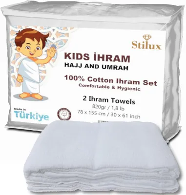 Productafbeelding van Ihram Kinderset voor Hajj en Umrah - 2 Katoenen Handdoeken 78 x 155 cm