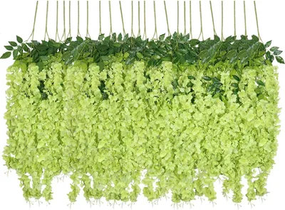 Obrázok produktu pre Umelé kvety, 24 kusov umelých viničov s kvetmi glicínie, hodvábne kvety na ozdobu interiéru, svadieb a osláv (24 kusov, 110 cm/každý výhon, zelená)