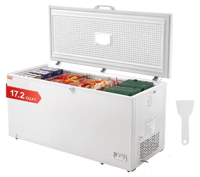 Produktbild von VEVOR Truheneisbox, 12,8 cu.ft / 345 L Große Tiefkühltruhe & 4 Abnehmbare Körbe, Freistehende Truhen mit Oberer Tür und Schloss, 7-Stufig Einstellbare Temperatur, LED-Beleuchtung, 6 Räder, 17.2cft