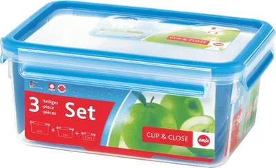 Obrázek produktu pro Emsa Clip & Close sada 3 nádob na potraviny, 0,55 / 1,0 / 2,3 l, 508566, barva: modrá