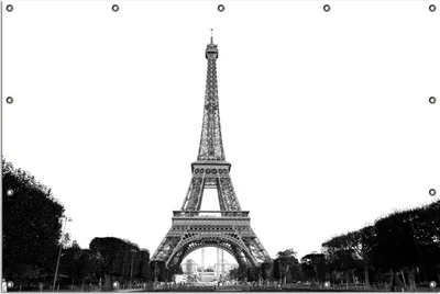 Produktbild von Wallario Outdoor-Poster für Garten oder Balkon, Motiv Eiffelturm in Paris - schwarz weiß, in ca. 120 x 180 cm