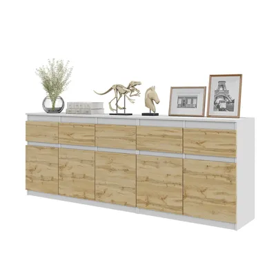 Immagine prodotto di Set Di Due Cassettiere (120 + 80 Cm) Bianco Opaco / Rovere Wotan, 5 Cassetti, 5 Ante, 5 Ripiani