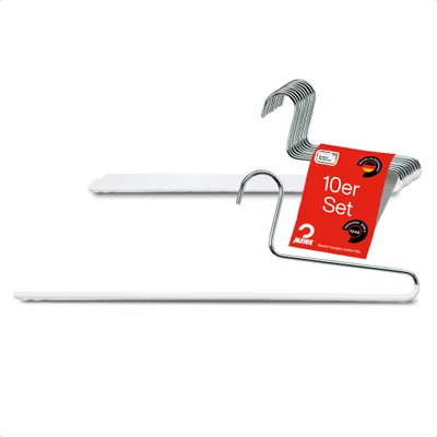 Produktbild von MAWA Hosenbügel, 10er-Set, rutschfest, 35 cm, Weiß, platzsparend