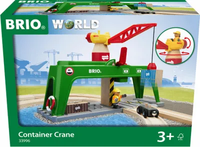 Produktbild von BRIO World 33996 Železniční nakládací terminál - s pohyblivým jeřábem pro překládání zboží na železnici, silnici a loď - doporučeno pro děti od 3 let
