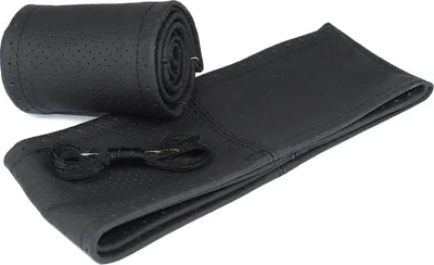 Produktbild von Lenkradbezug perforiert schwarz Lenkradhülle  aus echt Leder für Lenkraddurchmesser 36cm-37cm