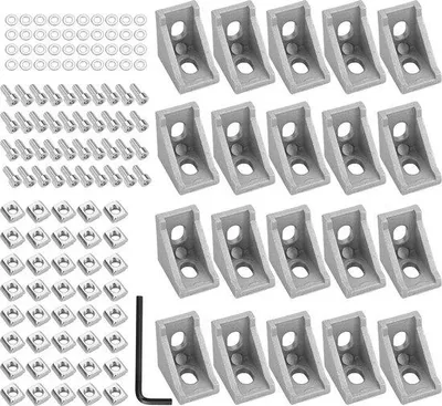 Zdjęcie produktu dla Aluminiowe łączniki narożne – 20 x 20 – 20 sztuk – zestaw do samodzielnego montażu.