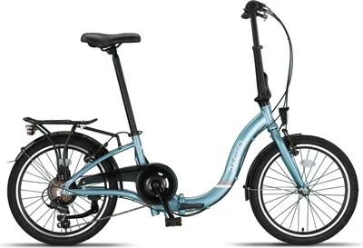 Produktbild von PACTO SIX - Hollandrad Hochwertiges Klappfahrrad 27cm Aluminiumrahmen Bike 20 Zoll Aluminiumräder Bicycle, 6 Speed Shimano Gänge Faltrad Klapprad Blau