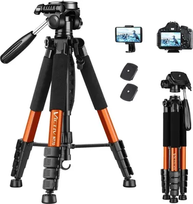 Produktbild von Kamera Stativ Aluminium 182 cm 3-Wege-Schwenk 360° Panorama Telefonhalter Orange