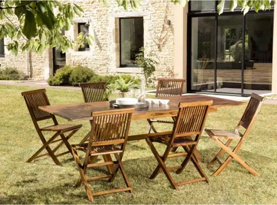 Image de MAEVA - Ensemble de jardin bois teck huilé table 180*240 et 6 chaises