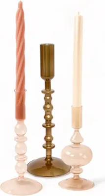 Produktbild von WinQ - Bunte Kerzenständer aus Glas in einer Kupferkombination - Kerzenhalter aus Glas - Set bestehend aus 3 Teilen - Tafelkerzen und/oder Stumpenkerzen