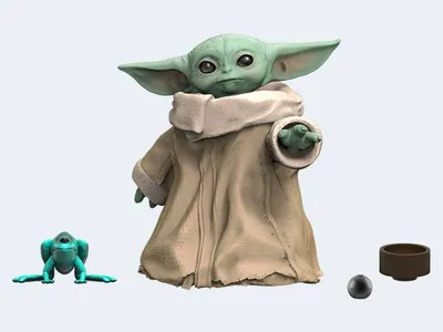 Produktbild von Hasbro Star Wars Baby Yoda Action-Figur, 27cm, voll beweglich, mit Zubehör, nicht batteriebetrieben, Sammlerfigur F12035L0, ab 4 Jahren, The Mandalorian