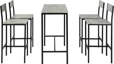 Produktbild von SoBuy Bartisch-Set 5-teilig Bartisch Tisch mit 4 Hockern - Gartenset Esstisch Bistro-Tisch mit 4 Stühlen - Zement-Effekt