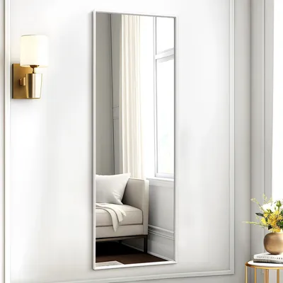 Immagine prodotto di Specchio a figura intera, cornice in metallo, 120 x 40 cm, bianco, rettangolare, da appendere, specchio da parete
