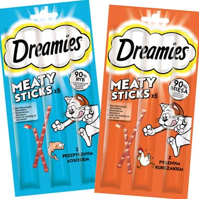 Zdjęcie produktu dla Przysmak Dreamies Meaty Sticks 2x30g Karma Uzupełniająca Dla Kota Z Łososiem I Kurczakiem
