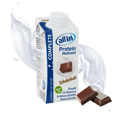 Produktbild von all in® COMPLETE Protein Drink Schokolade 14x 200ml - Hochkalorische Trinknahrung auf Milch-Basis | Protein Shake | Mahlzeit | Gewichtszunahme
